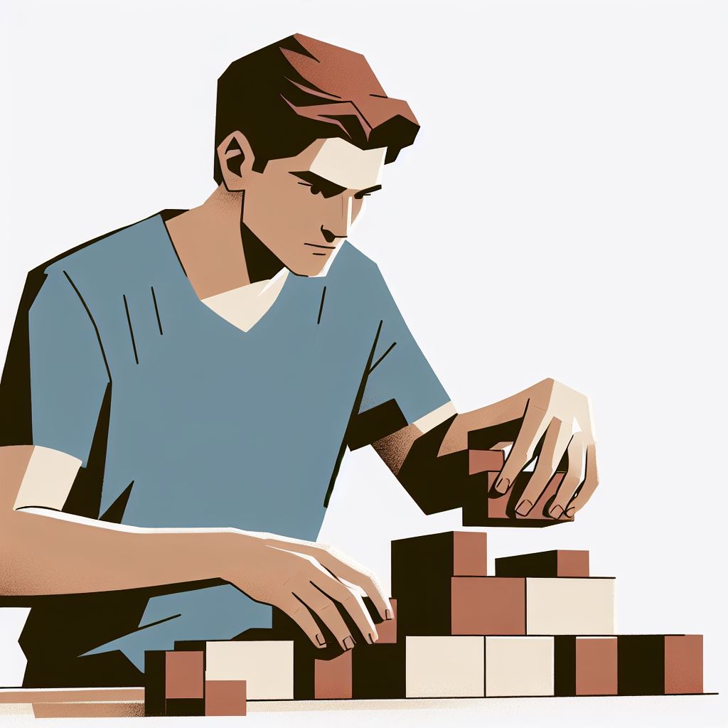 a guy building a block, minimal art style